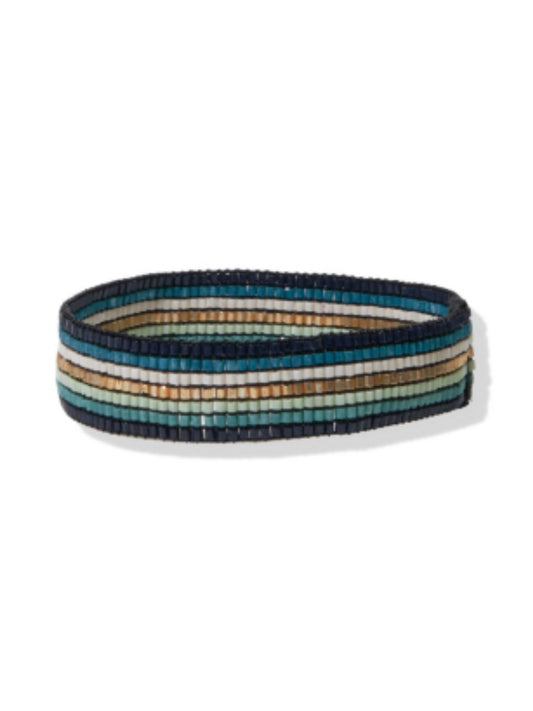 Teal Horizontal Stripe Small Luxe Stretch Bracelet