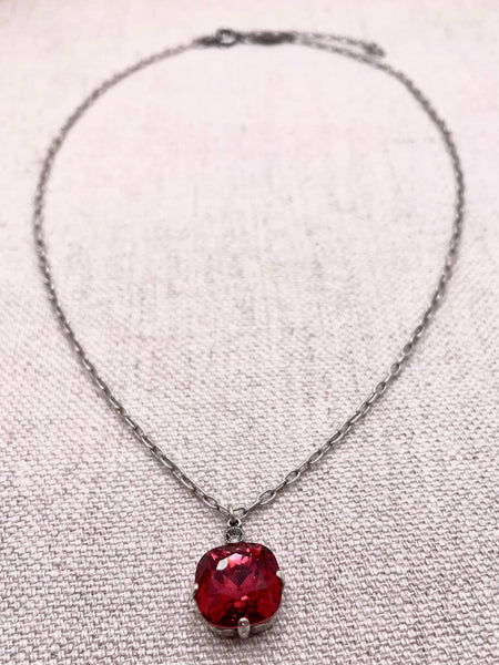 Anne Necklace - Silver with Scarlet