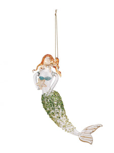 Glass Mermaid Ornament - Green