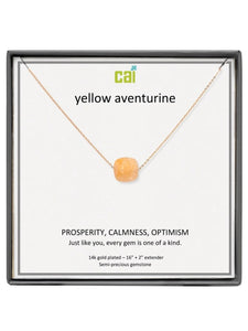 Gold Yellow Adventurine Square Gemstone Necklace