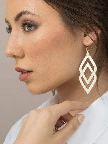 Deco Drama Leather Earrings - Gold