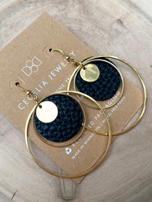 Large Hoop Leather Earrings | Black