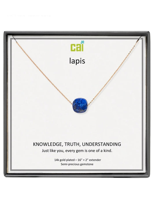 Gold Lapis Square Gemstone Necklace