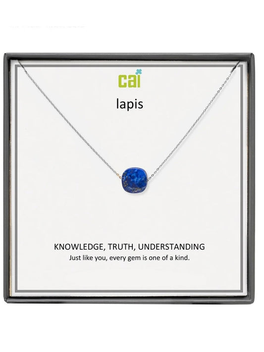 Silver Lapis Square Gemstone Necklace