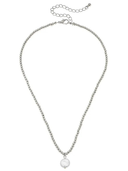 Aria Sphere Necklace in Worn Silver - Pearl