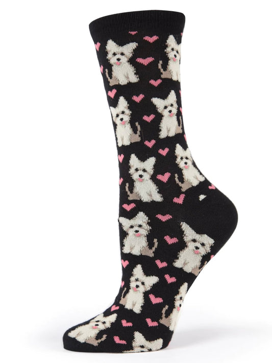 Women’s Puppy Love Bamboo Blend Crew Socks - Black