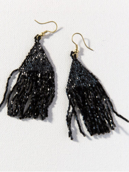 Lexie Solid Beaded Fringe Earrings Black