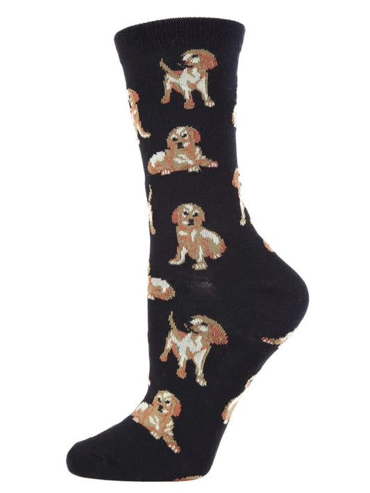 Women’s Golden Retriever Bamboo Blend Crew Socks Black