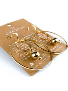 Gemstone Double Hoop Earrings | Gold Ball