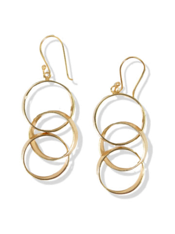 Brass Triple Circle Drop Earrings
