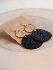 Round Tiered Leather Earrings | Black