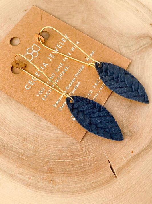 Small Feather Drop Earrings | Dark Navy