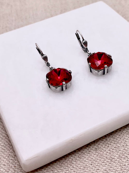 Anne Earrings - Silver with Scarlet