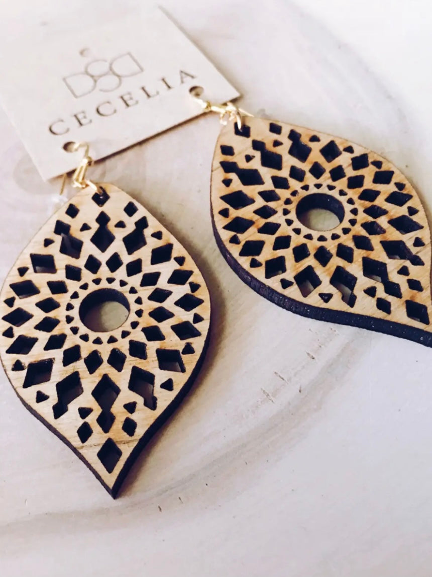 Feather Wood Earrings | Mandala