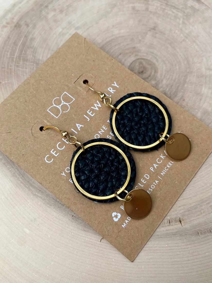 Small Circle Leather Earrings | Black