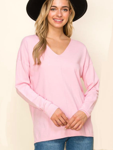 Kehlani V-Neck Sweater - Powder Pink