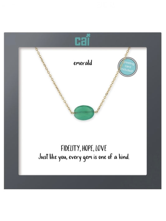 Gold Oval Emerald Necklace