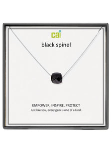 Silver Black Spinel Square Gemstone Necklace