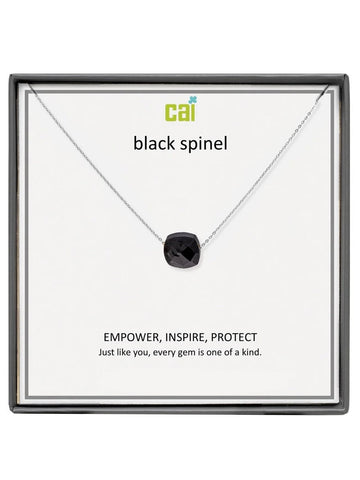 Silver Black Spinel Square Gemstone Necklace