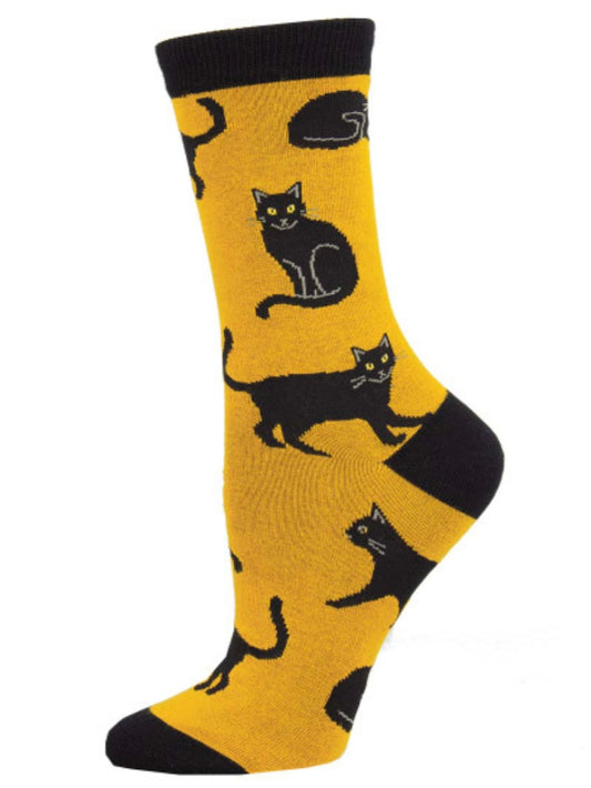 Women’s Bamboo Black Cat Socks Gold