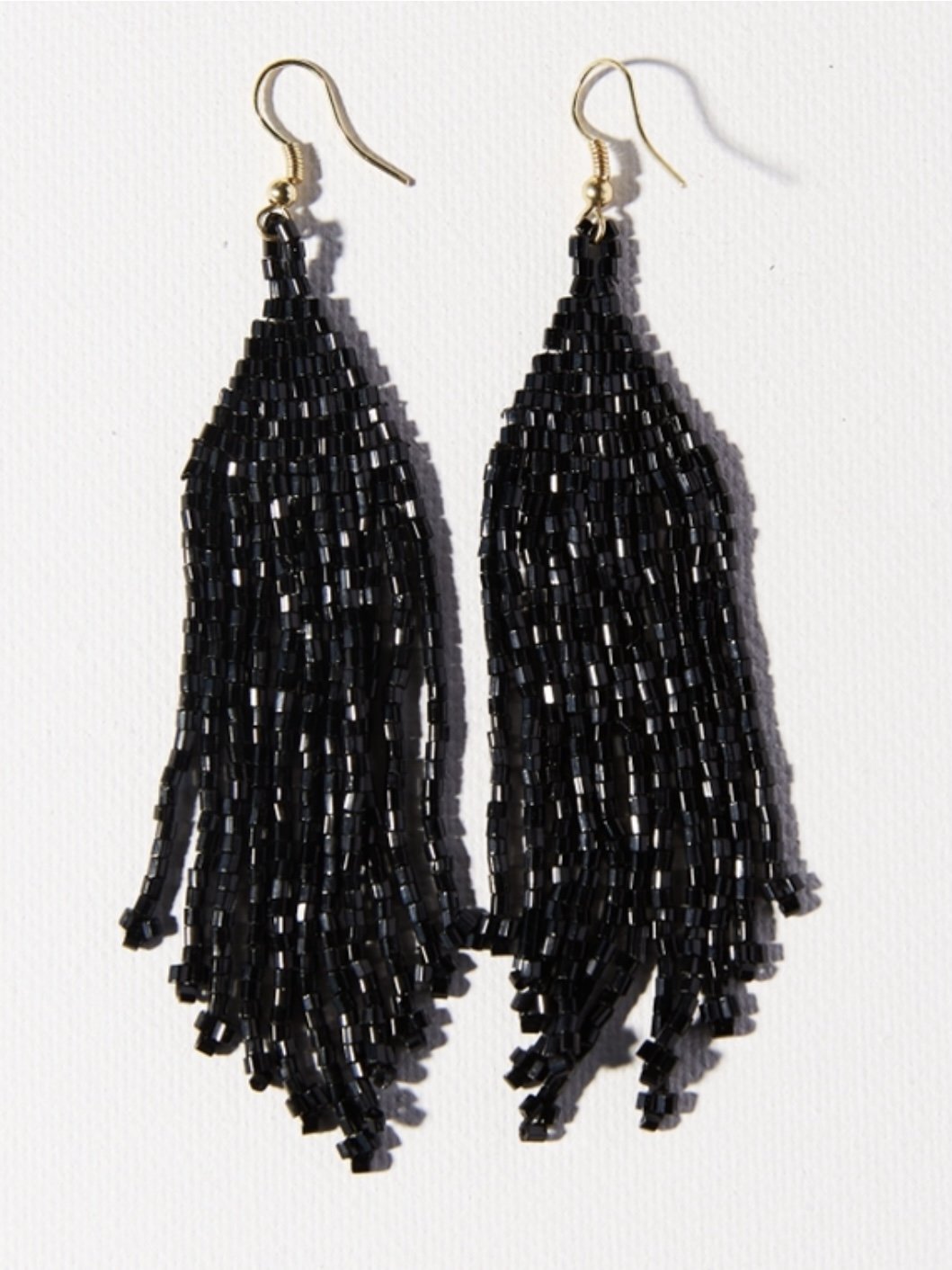 Black Iridescent Long Fringe Earring