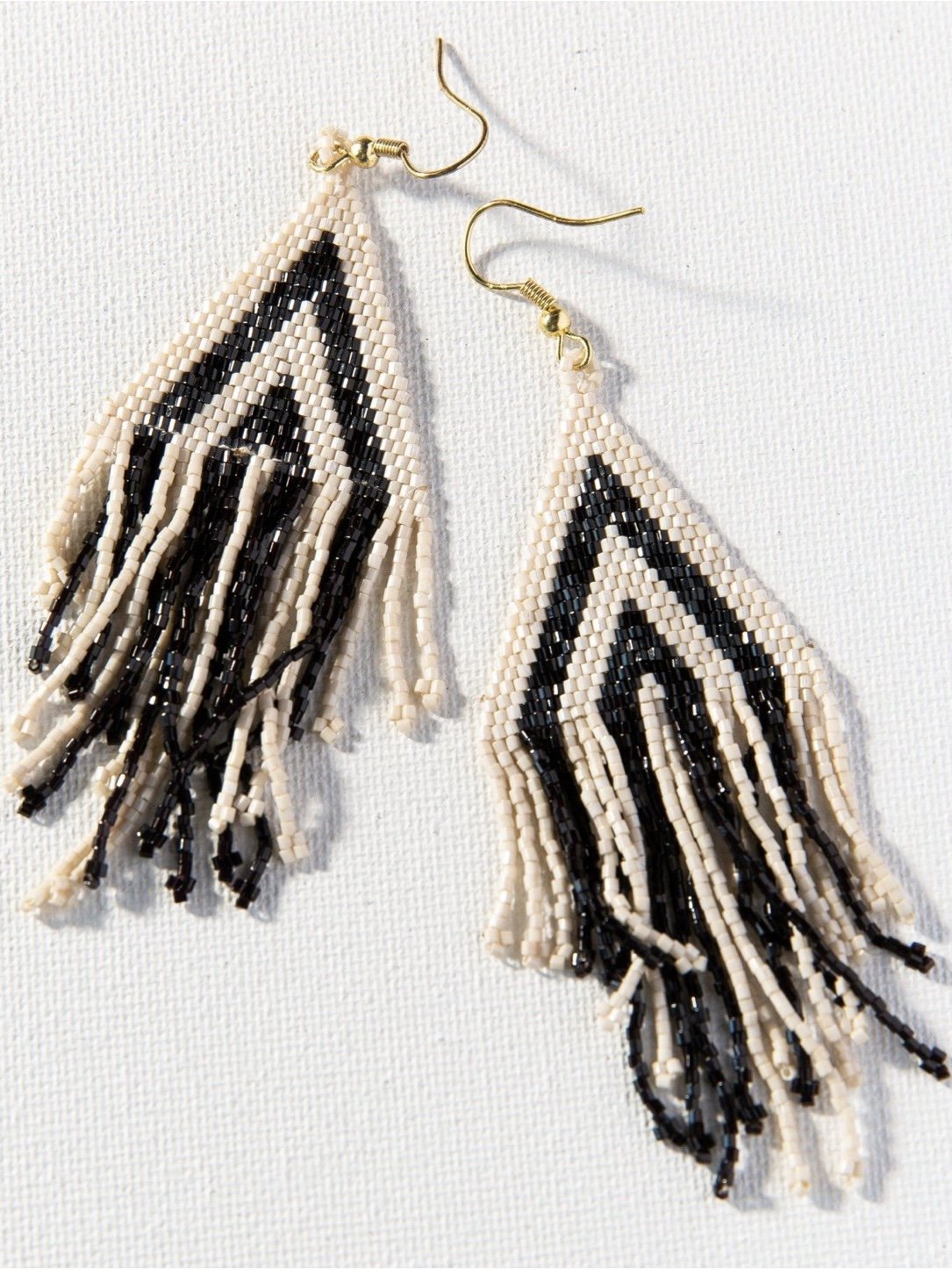 Black And Ivory Stripe Fringe Earring