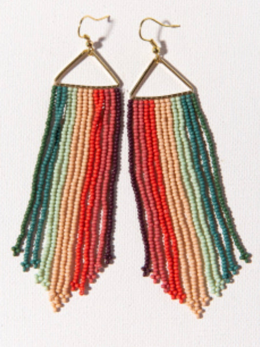 Emilie Vertical Stripe Beaded Fringe Earrings Port