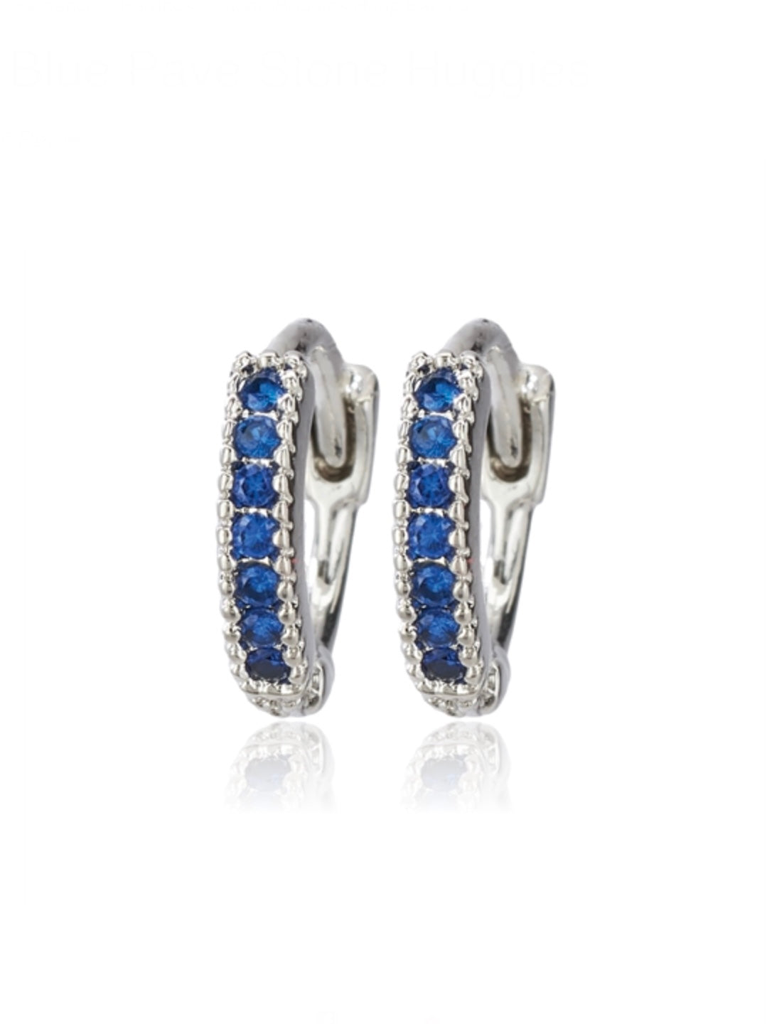 Silver Blue Pave Stone Huggie Earrings