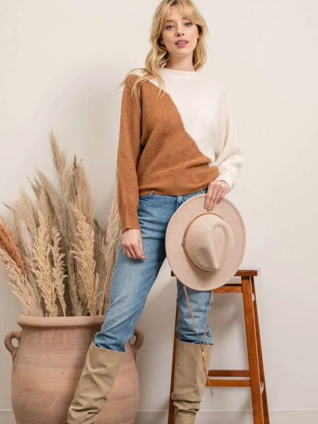 Hayden Asymmetrical Pullover Sweater - Camel Multi