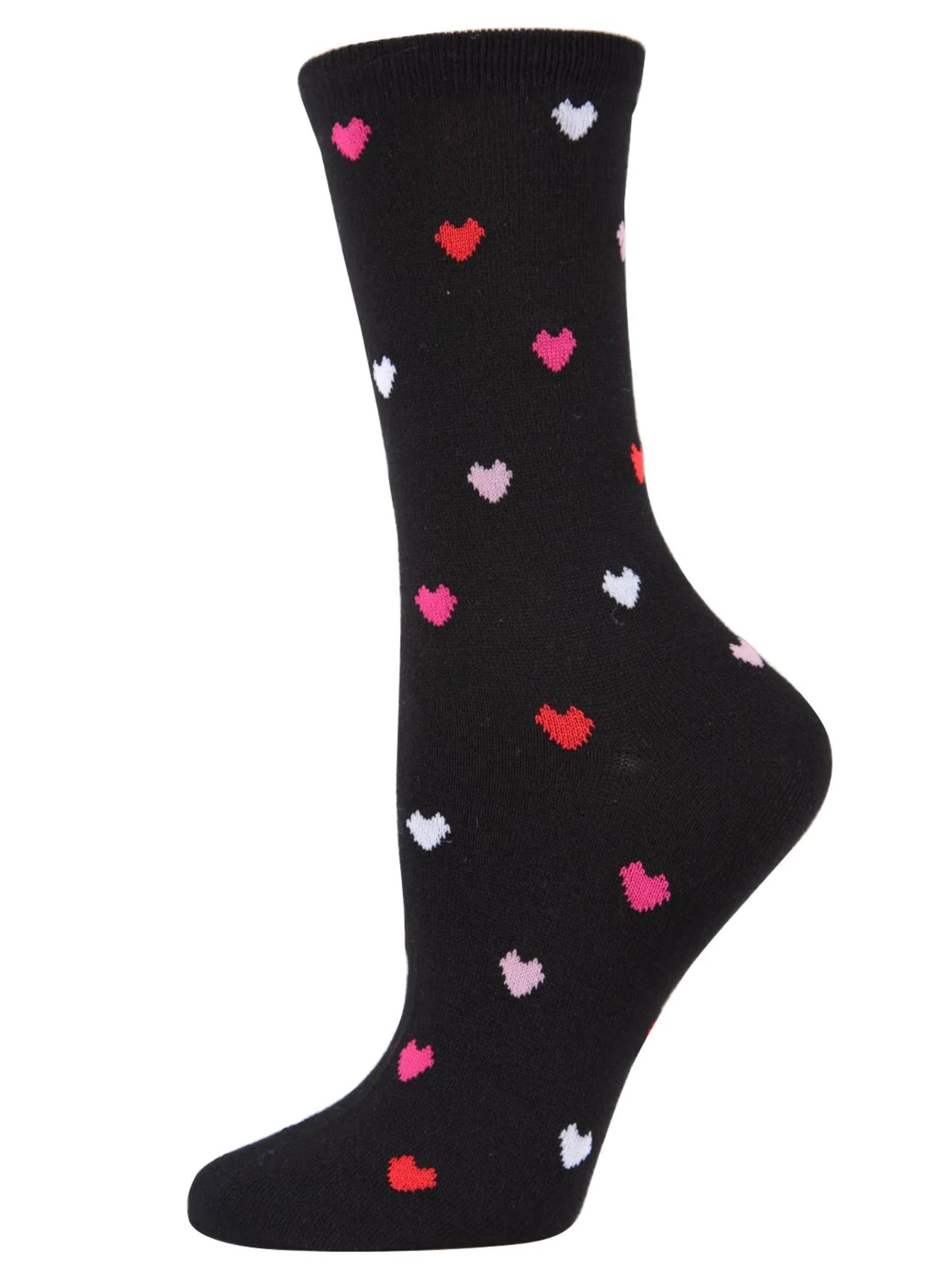 Women’s Delicate Hearts Bamboo Blend Crew Socks - Black