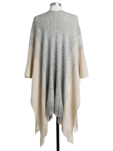 Gray & Cream Knit Duster with Fringe