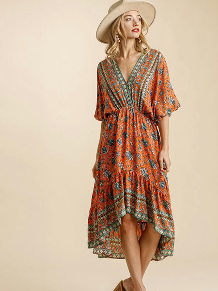 Gemma Paisley Print Dress - Orange Mix