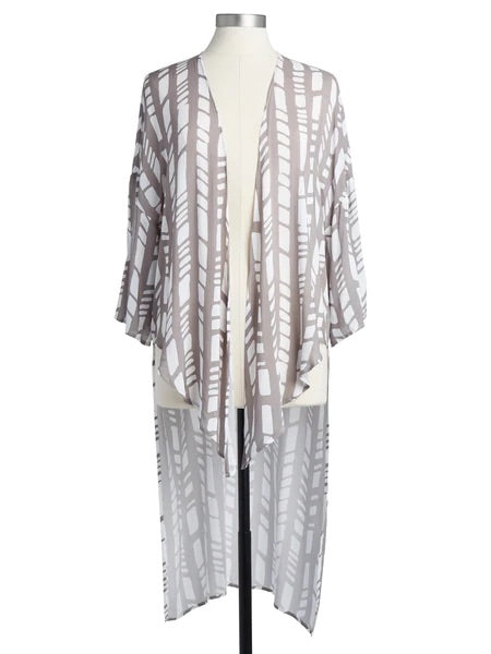 Tie Front Duster in Taupe & White