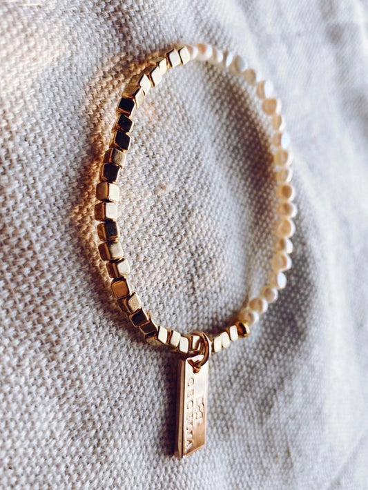 Hepburn Half & Half Bracelet | Freshwater Pearl & Matte Square