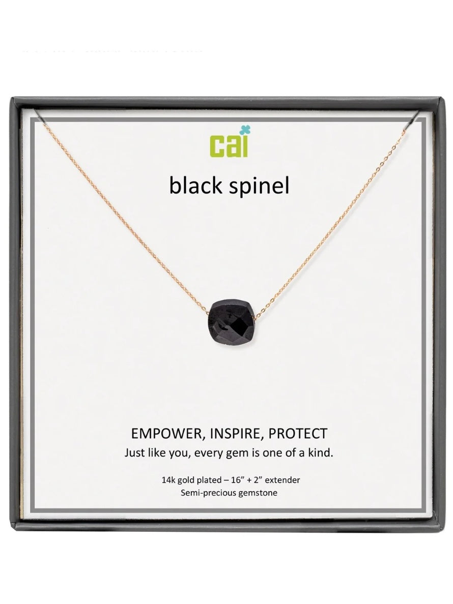 Gold Black Spinel Square Gemstone Necklace