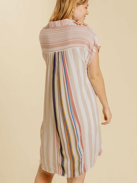 Rylee Multicolored Stripe Dress - Peach/Taupe