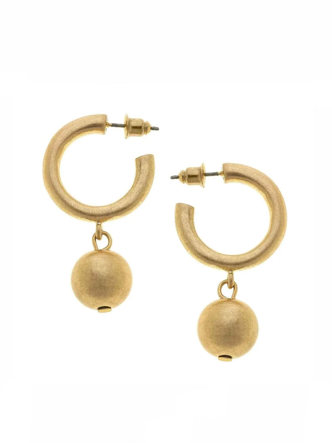 Beth Drop Hoop Earrings in Worn Gold