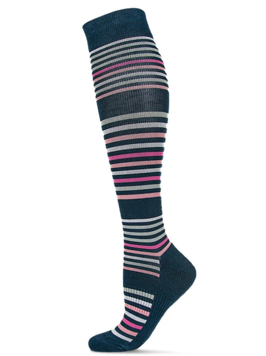 Stripe Design Bamboo Blend Knee High Compression Socks Navy