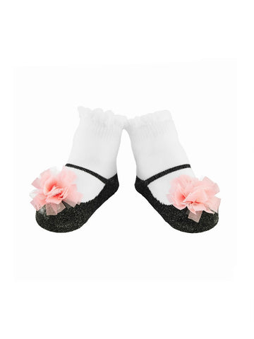 Black and Pink Puff Baby Socks
