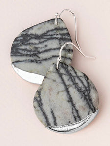 Stone Dipped Teardrop Earrings - Picasso Jasper/Silver