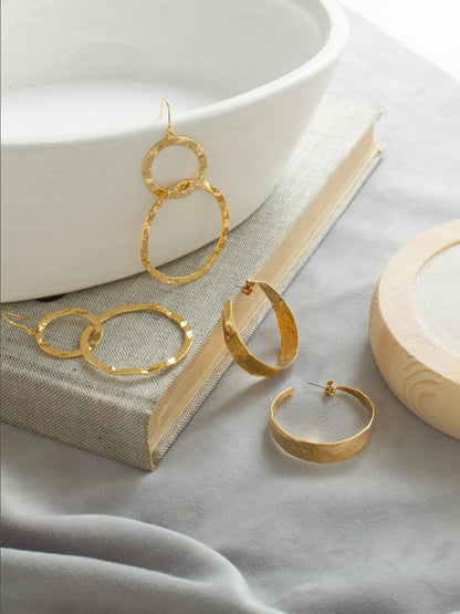 Long Double Circle Gilded Earrings - Gold