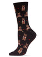 Women’s Bowtie Dog Bamboo Blend Crew Socks - Black