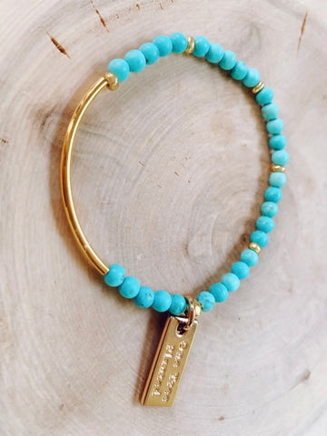 Single Gemstone Bracelet with Gold Bar | Turquoise Howlite