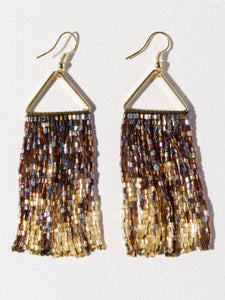 Brown Gold Iridescent Fringe on Triangle Hanger Earrings