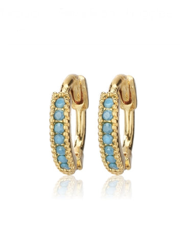Gold Turquoise Pave Stone Huggie Earrings