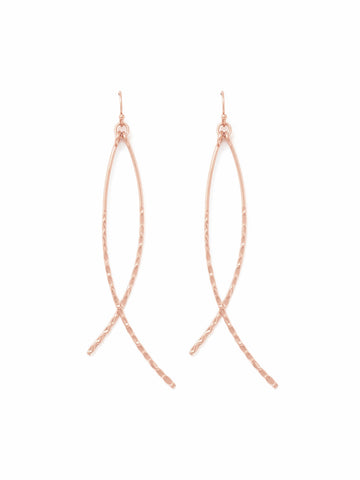 Double Hammered Narrow Curve Earrings (Rose gold)