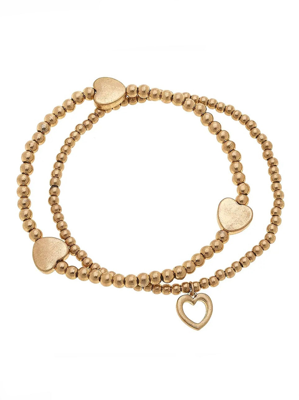 Aria Layered Bracelets in Worn Gold (Set of 2) - Hearts