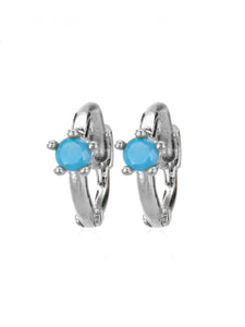 Silver Turquoise Single Stone Huggie Earrings