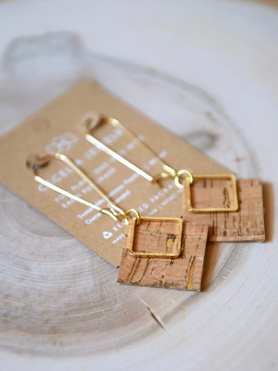 Diamond Drop Leather Earrings | Cork