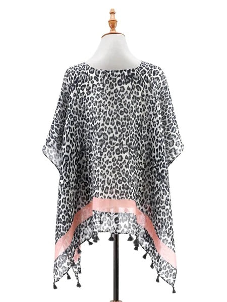 Animal Print Poncho Blue and Gray with Pink